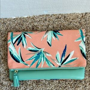 Rachel Pally clutch.  Coral/seafoam green tropical print.